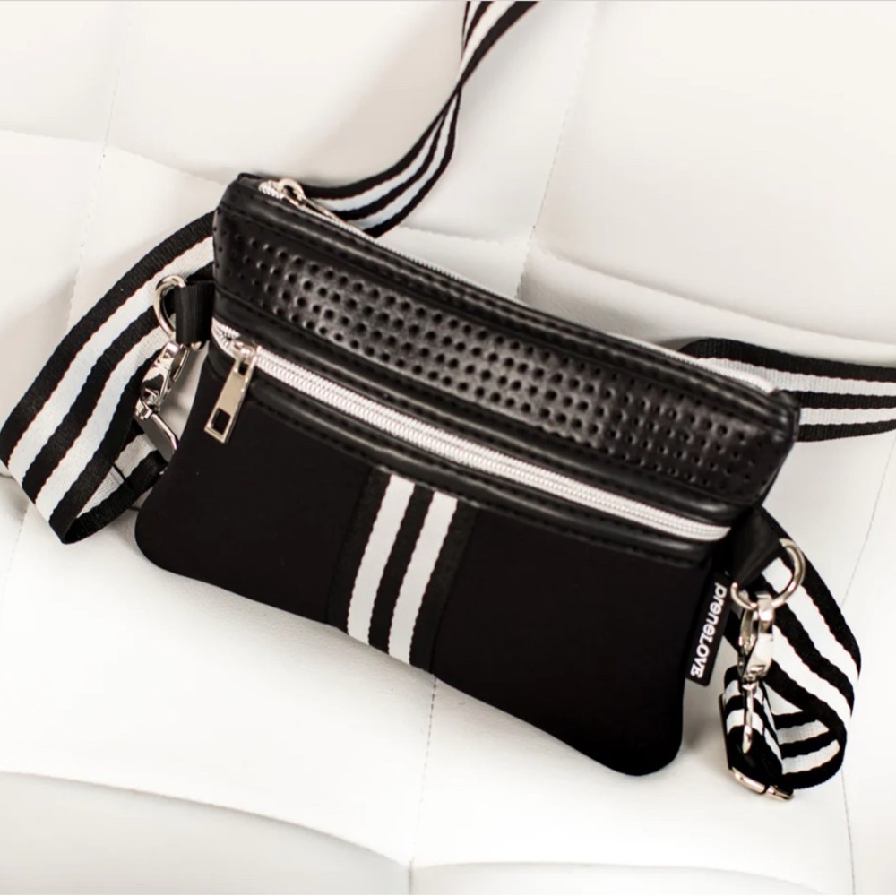 Prenelove Black and White Striped Crossbody Belt  Bag NWOT
